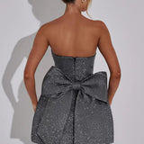 Strapless Glitter Mini Dress – Flared A-Line Party Dress