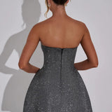 Strapless Glitter Mini Dress – Flared A-Line Party Dress