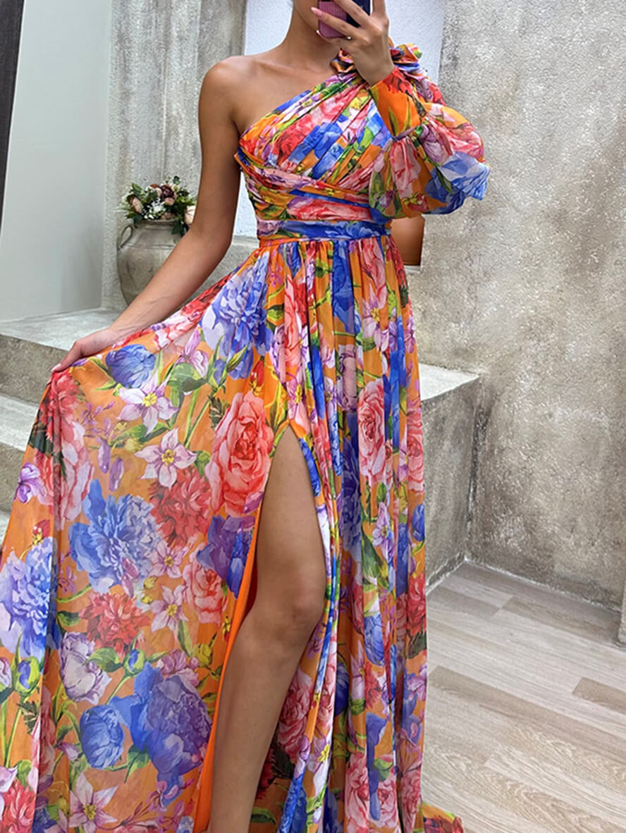 Women's One-Shoulder Floral Maxi Dress