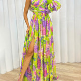 Women's One-Shoulder Floral Maxi Dress