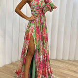 Women's One-Shoulder Floral Maxi Dress