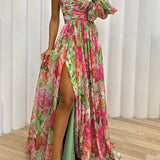 Women's One-Shoulder Floral Maxi Dress