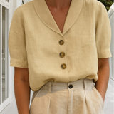 Button Front V Neck Blouse for Casual Elegant Style