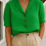 Button Front V Neck Blouse for Casual Elegant Style