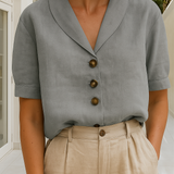 Button Front V Neck Blouse for Casual Elegant Style