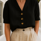 Button Front V Neck Blouse for Casual Elegant Style
