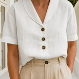 Button Front V Neck Blouse for Casual Elegant Style
