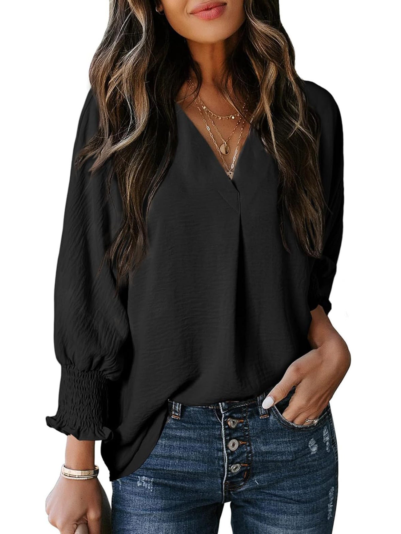 Women's V-Neck Long Sleeve Blouse
