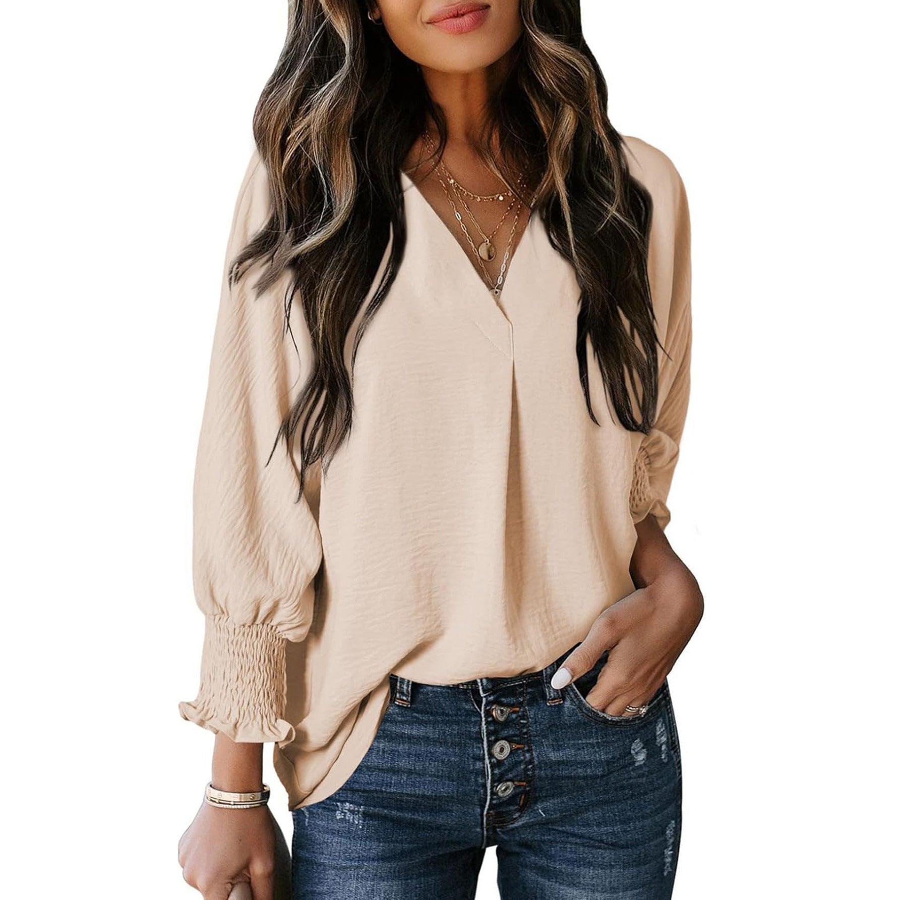 Women's V-Neck Long Sleeve Blouse