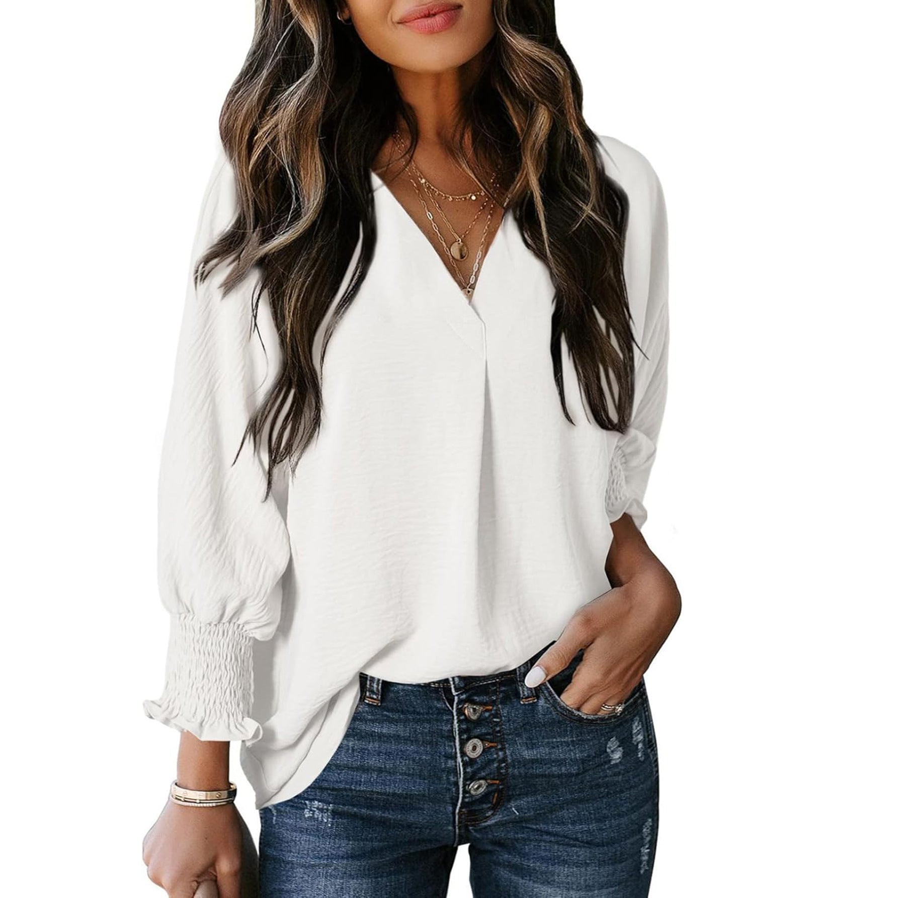 Women's V-Neck Long Sleeve Blouse