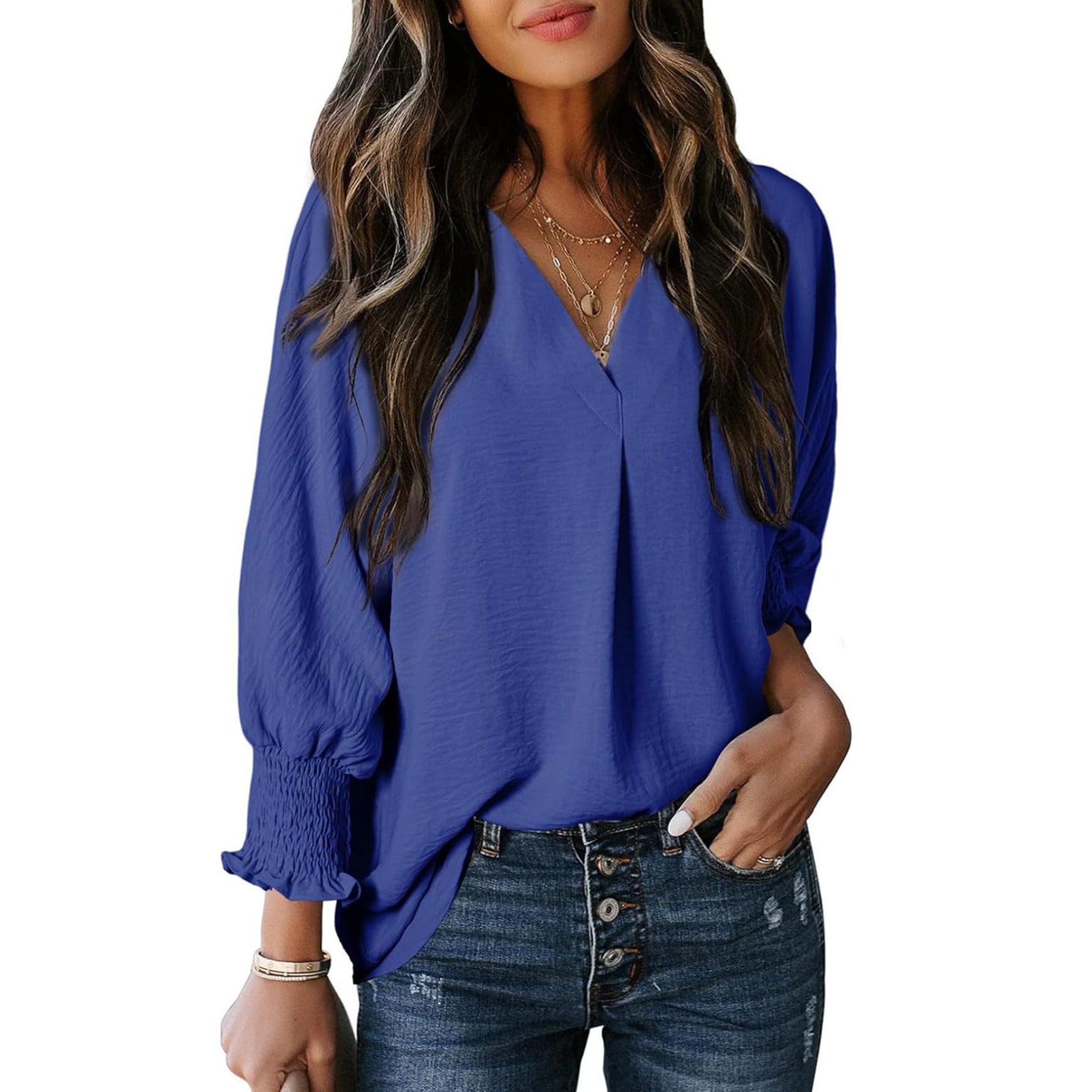 Women's V-Neck Long Sleeve Blouse