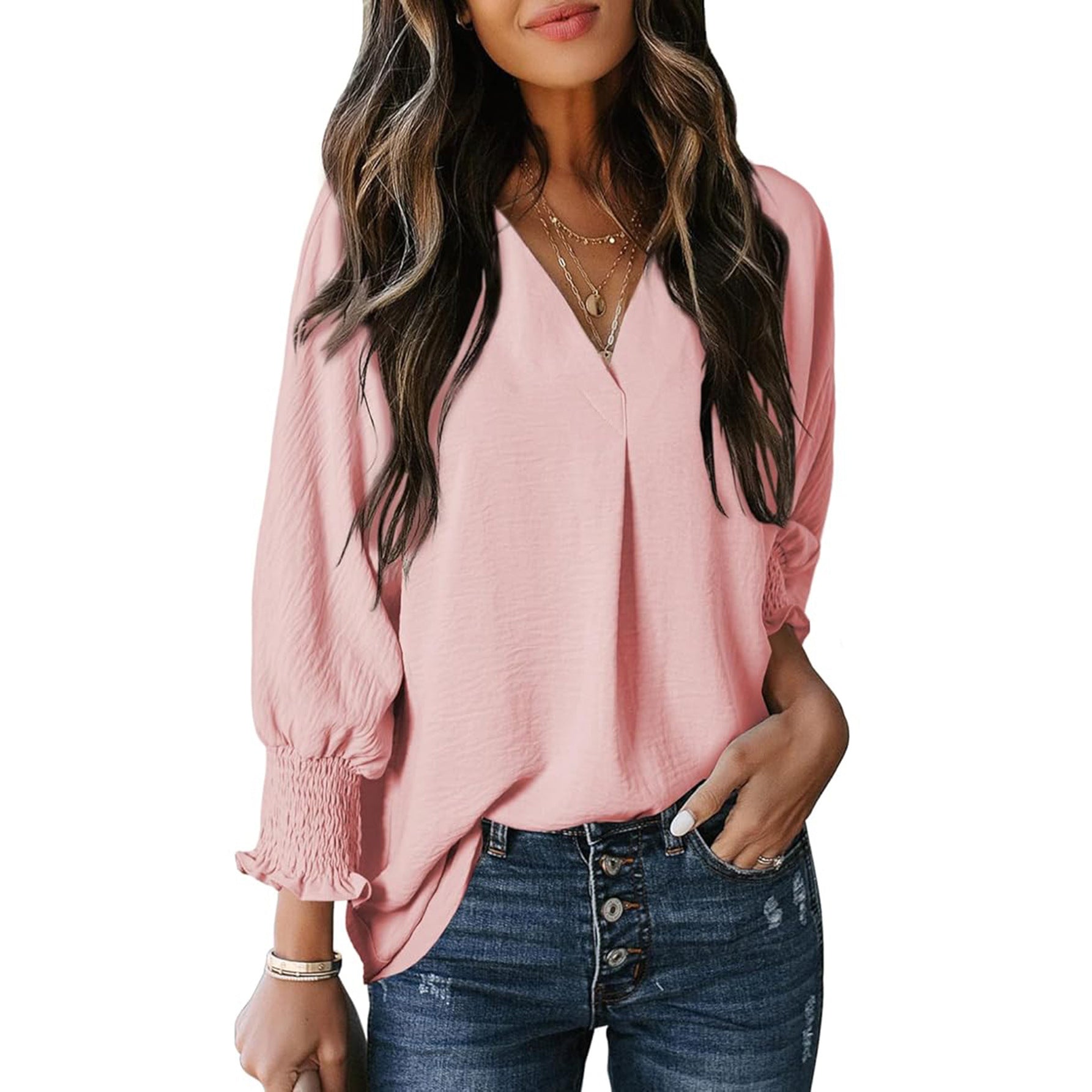 Women's V-Neck Long Sleeve Blouse