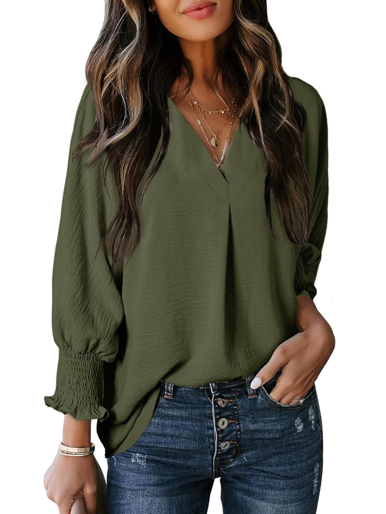 Women's V-Neck Long Sleeve Blouse