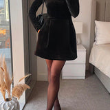 Square Neck Long Sleeve Mini Dress – Elegant A-Line Party Dress