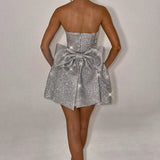 Strapless Glitter Mini Dress – Flared A-Line Party Dress