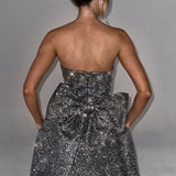 Strapless Glitter Mini Dress – Flared A-Line Party Dress
