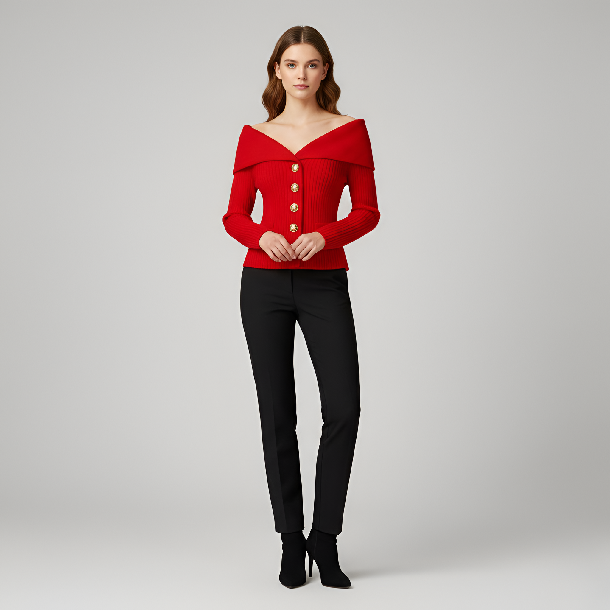 Women's Off-Shoulder Button Knit Top