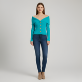 Women's Off-Shoulder Button Knit Top