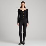 Women's Off-Shoulder Button Knit Top