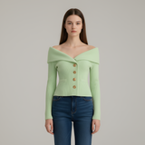 Women's Off-Shoulder Button Knit Top