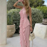 Women's One-Shoulder Ruffle Maxi Dress