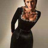 Square Neck Long Sleeve Mini Dress – Elegant A-Line Party Dress