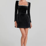 Square Neck Long Sleeve Mini Dress – Elegant A-Line Party Dress