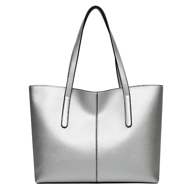 Black Minimalist Faux Leather Tote Bag
