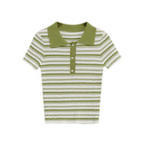 Striped Polo Knit Top for Casual Chic Style