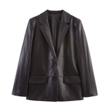 Faux Leather Blazer Jacket for Edgy Chic Style