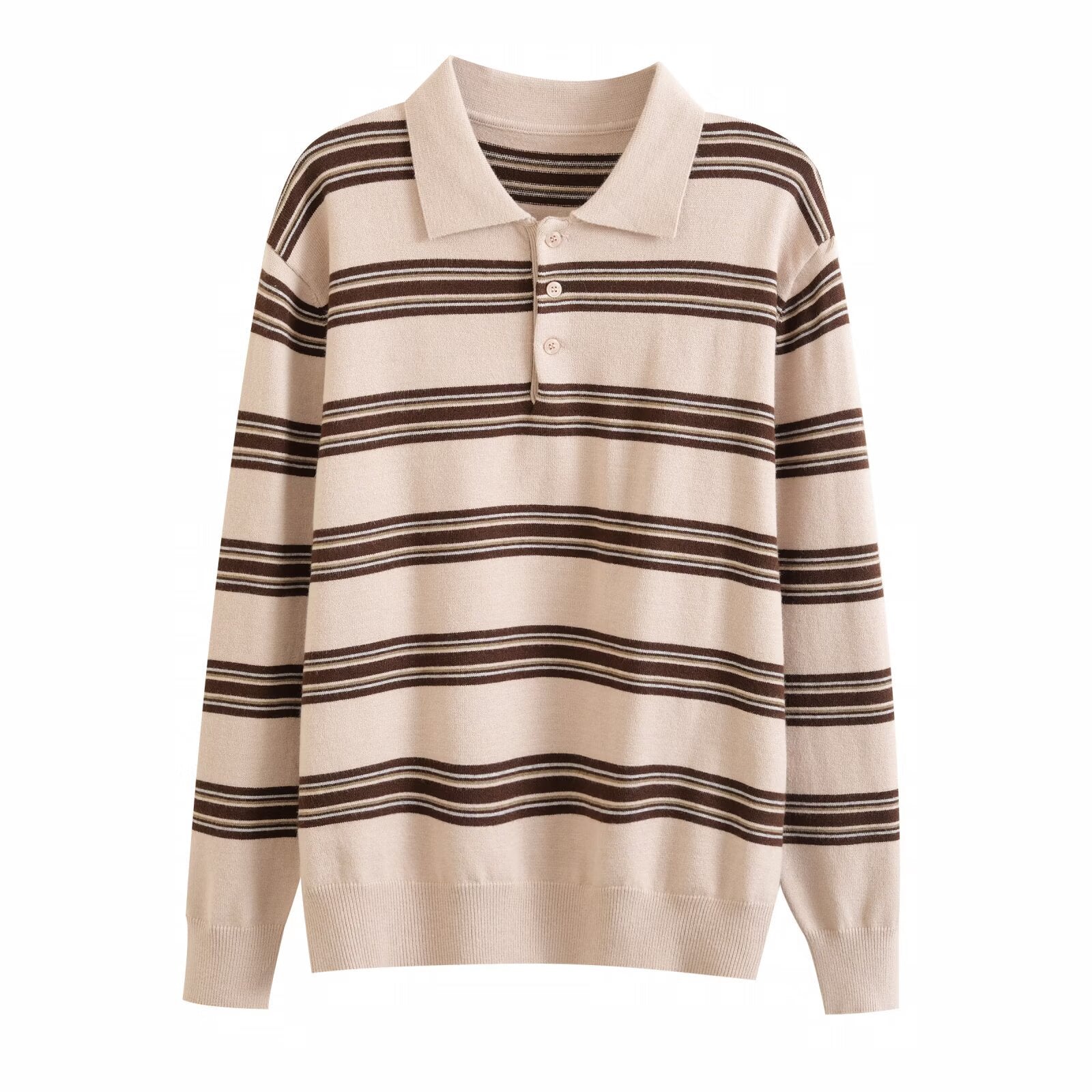 Striped Polo Knit Sweater – Relaxed Fit Casual Pullover