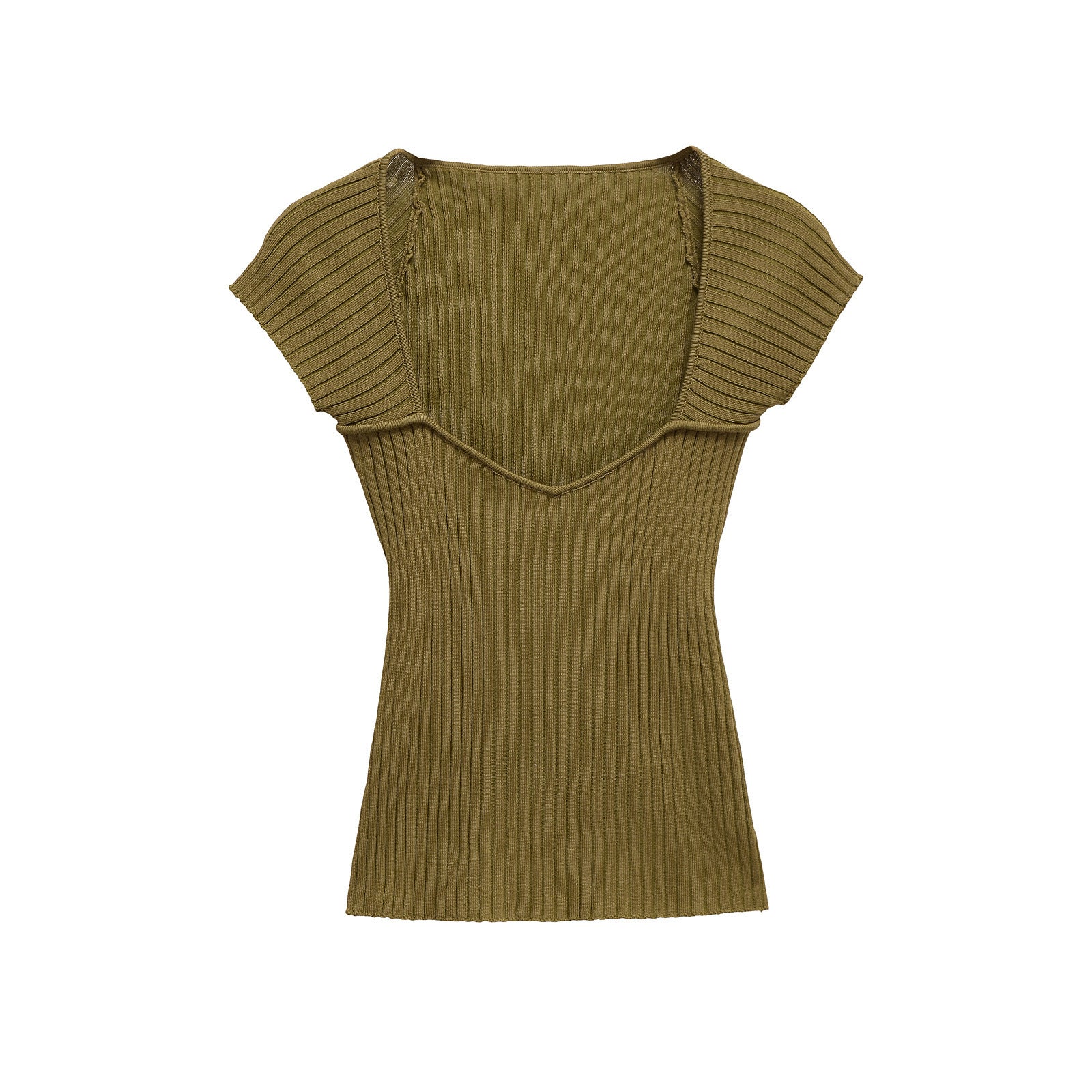 Ribbed Square Neck Top – Fitted Short Sleeve Knit