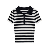 Striped Polo Knit Top for Casual Chic Style