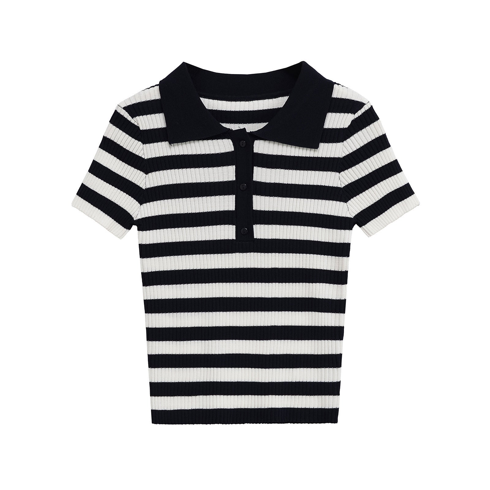 Striped Polo Knit Top for Casual Chic Style