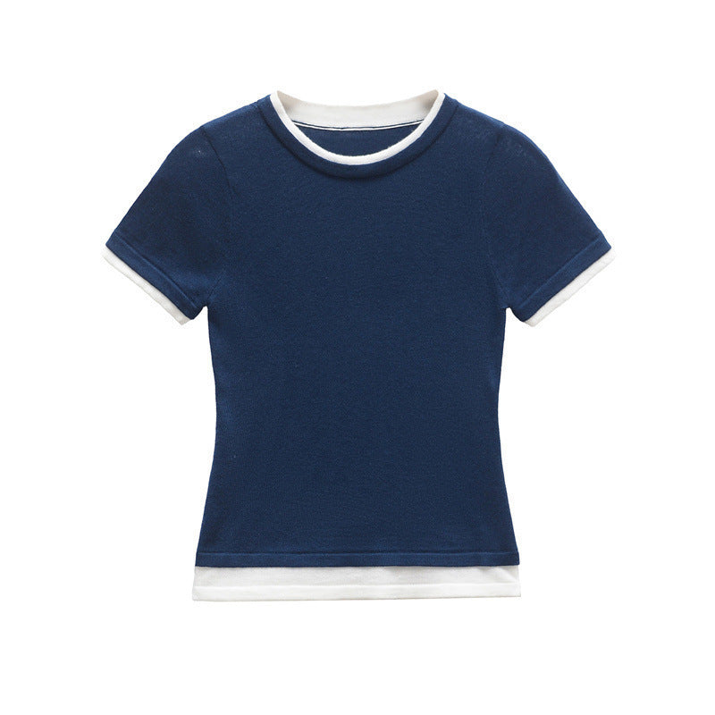Contrast Trim Crew Neck T-Shirt for Casual Chic Style