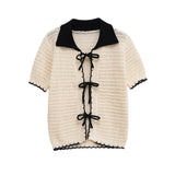 Tie Front Knit Cardigan Top – Short Sleeve Textured Fit