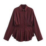 Pleated Waist Button Shirt for Elegant Feminine Style