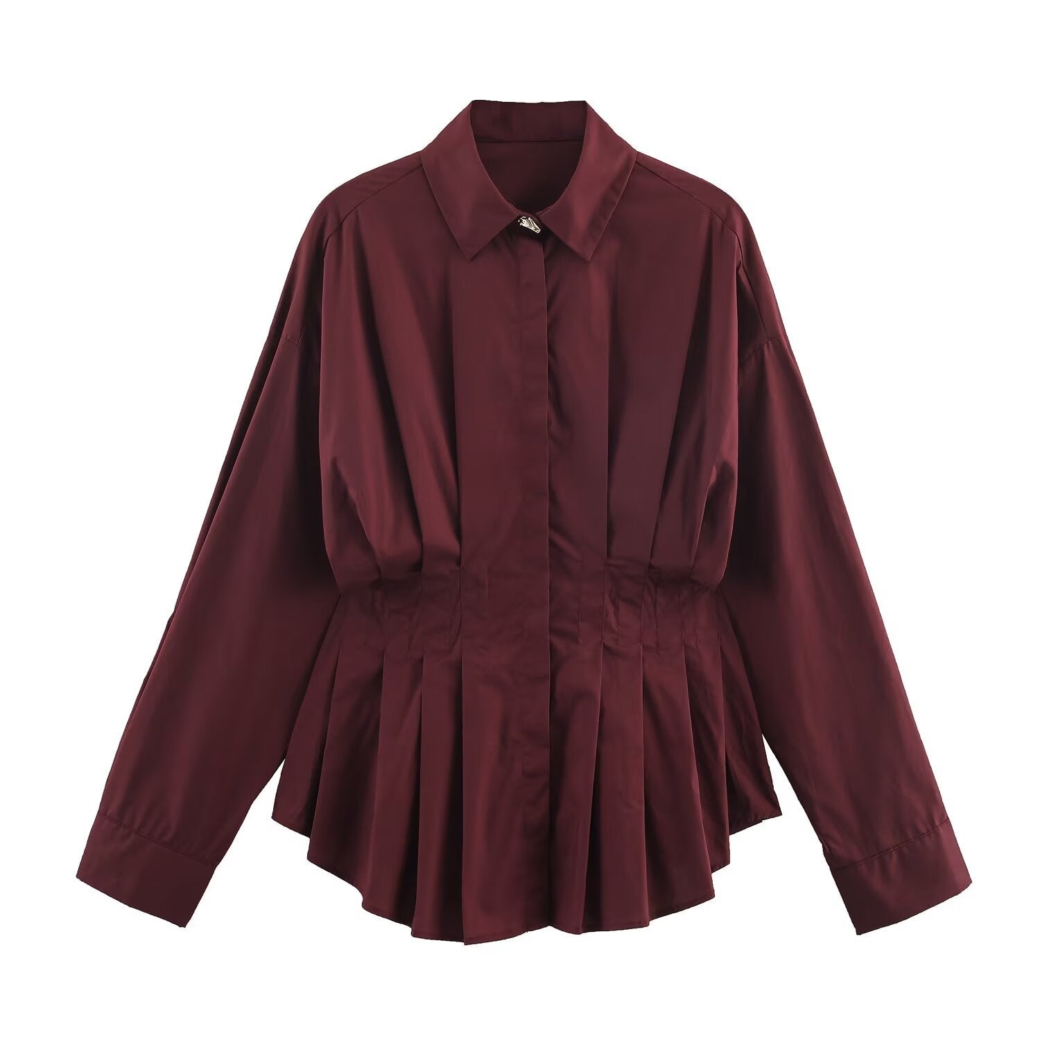 Pleated Waist Button Shirt for Elegant Feminine Style