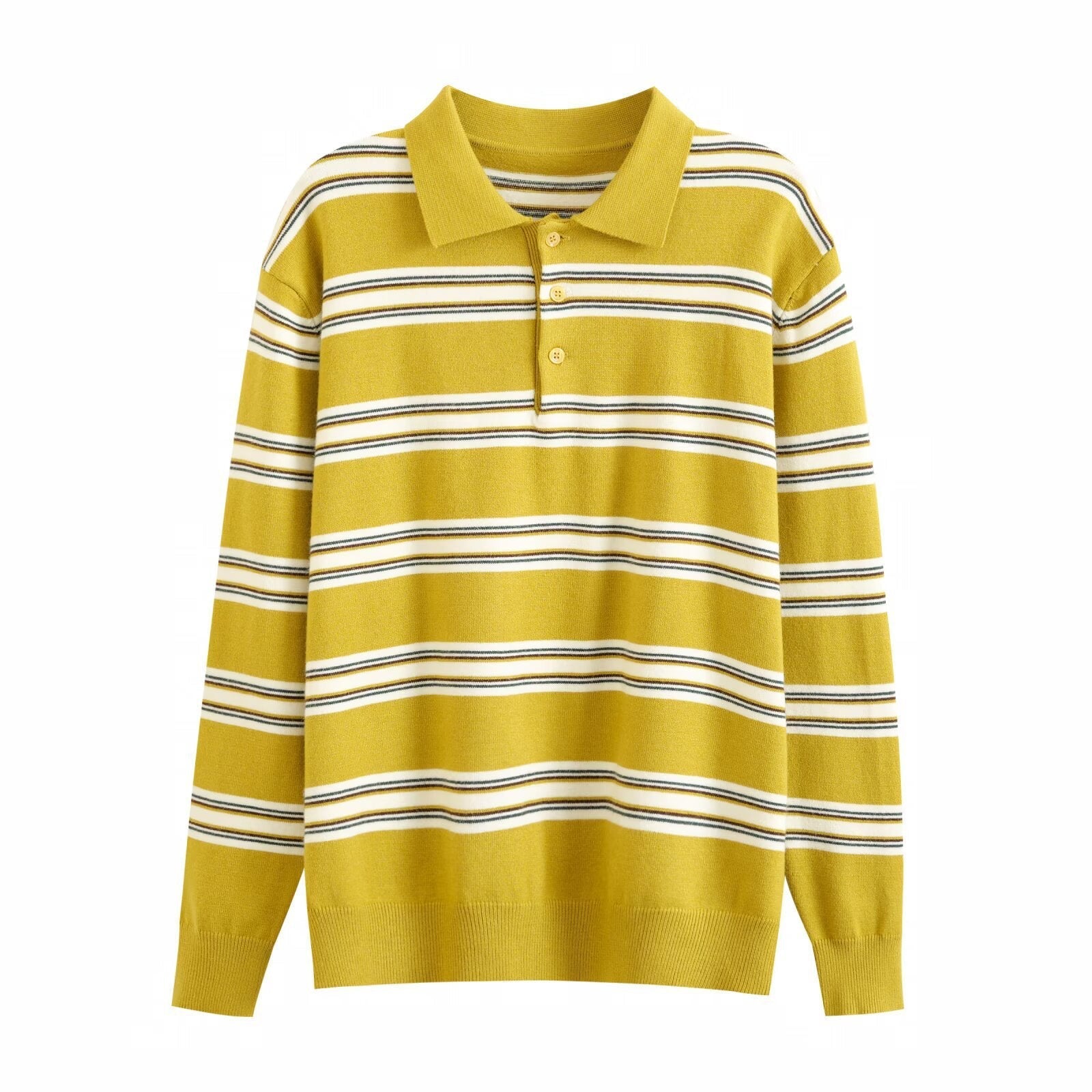 Striped Polo Knit Sweater – Relaxed Fit Casual Pullover