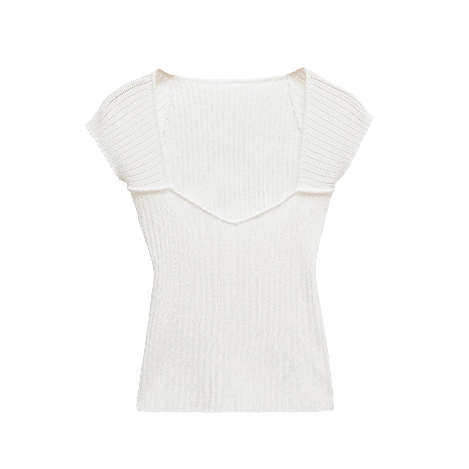 Ribbed Square Neck Top – Fitted Short Sleeve Knit