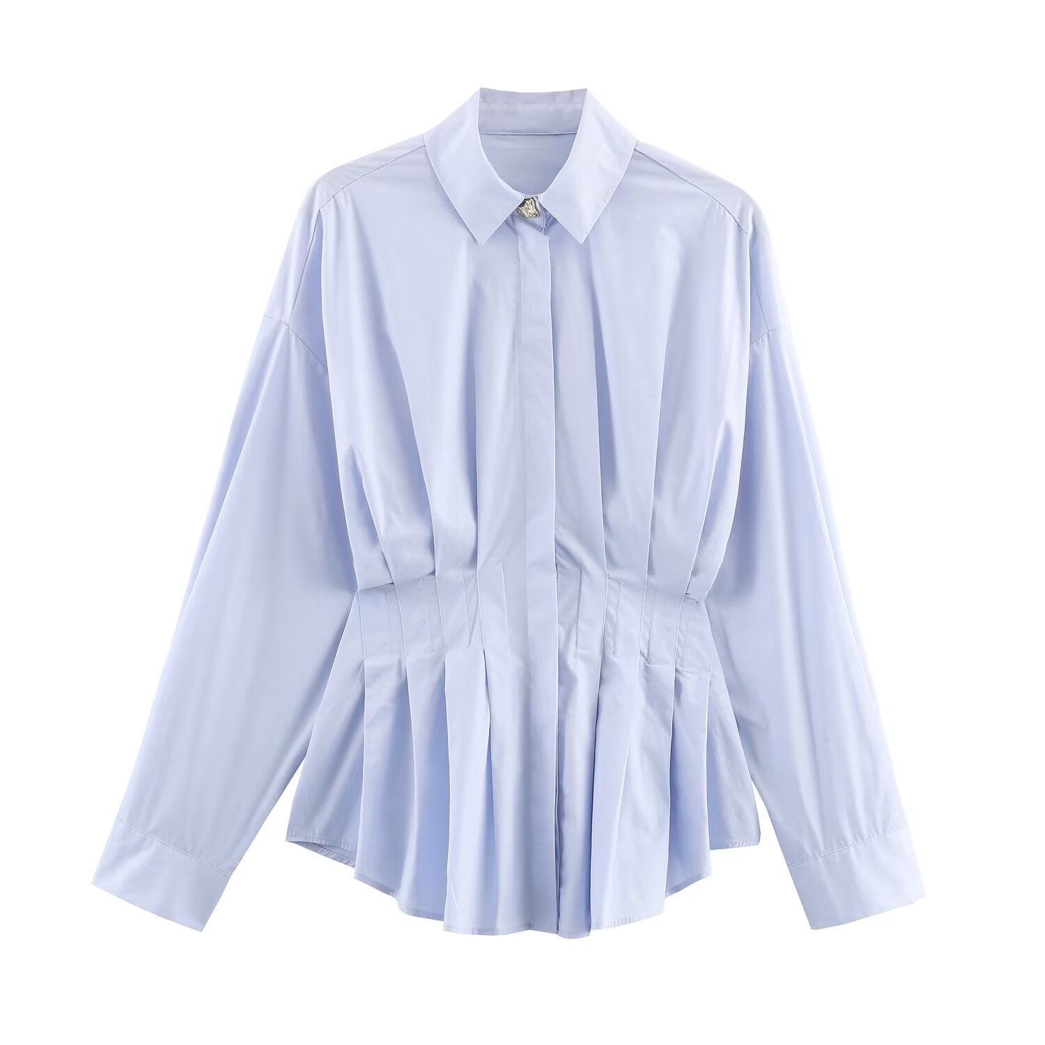 Pleated Waist Button Shirt for Elegant Feminine Style