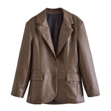 Slim Fit Faux Leather Blazer for Elegant Modern Style