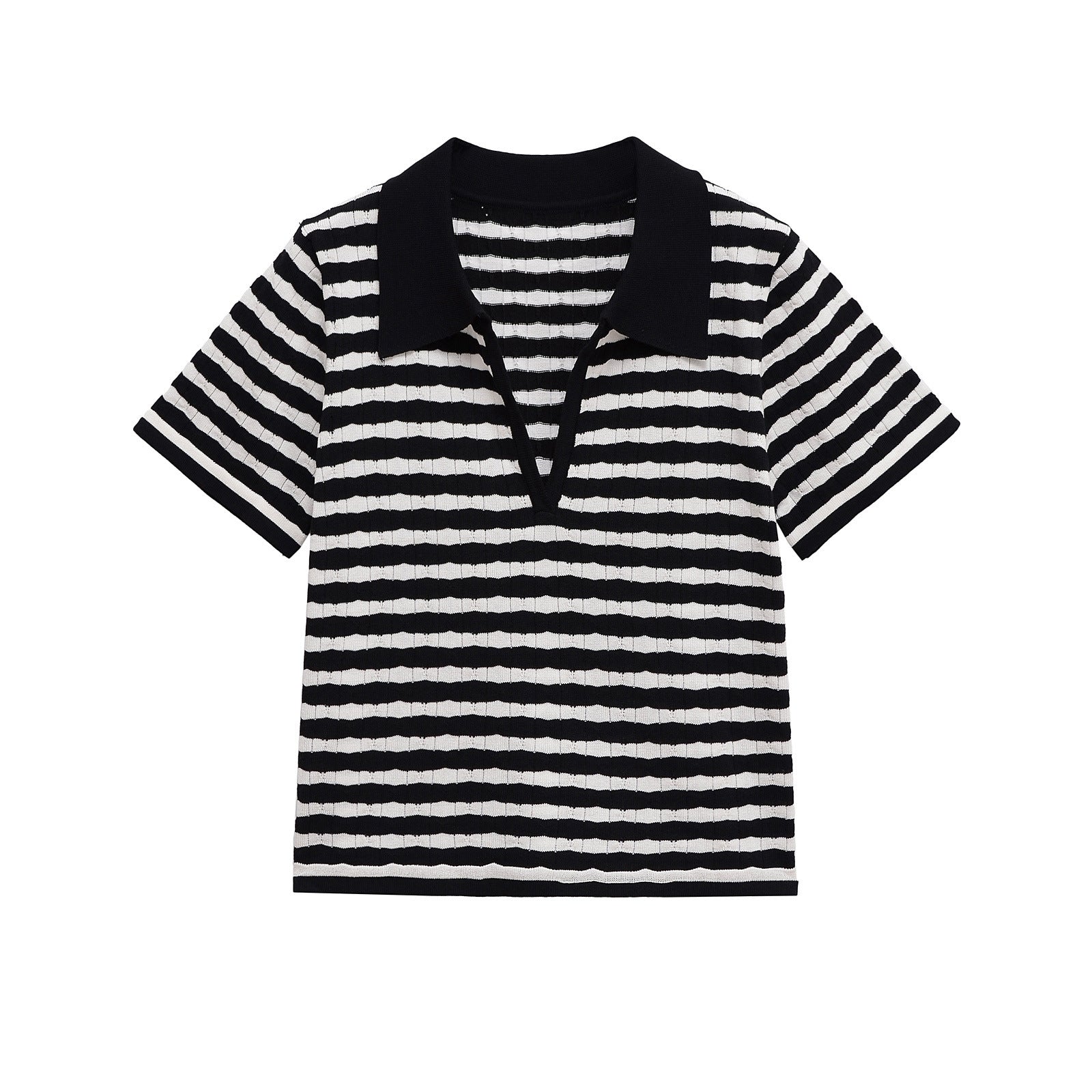Striped V-Neck Knit Polo Top – Slim Fit Casual Shirt