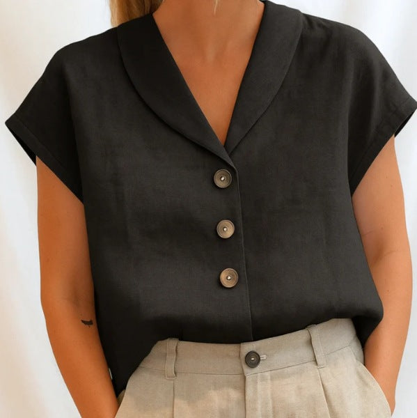 Button Front V Neck Blouse for Casual Elegant Style