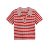 Striped V-Neck Knit Polo Top – Slim Fit Casual Shirt