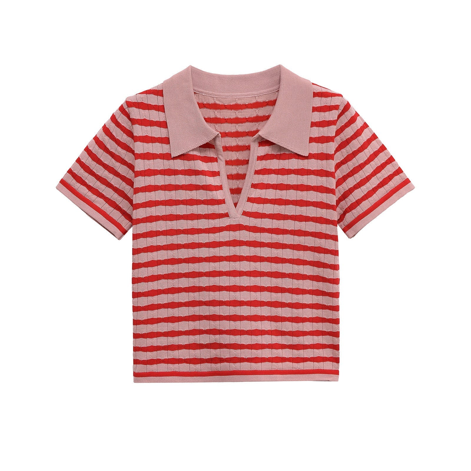Striped V-Neck Knit Polo Top – Slim Fit Casual Shirt