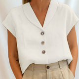 Button Front V Neck Blouse for Casual Elegant Style