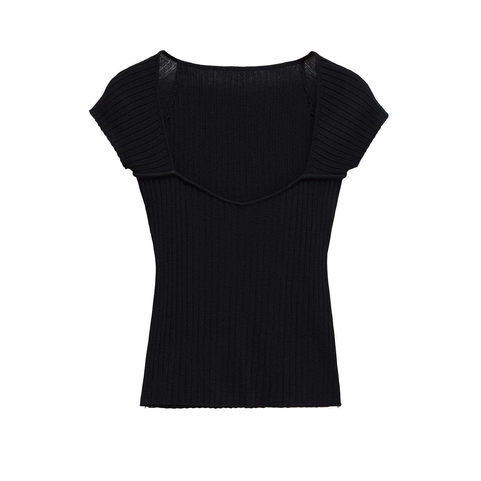 Ribbed Square Neck Top – Fitted Short Sleeve Knit