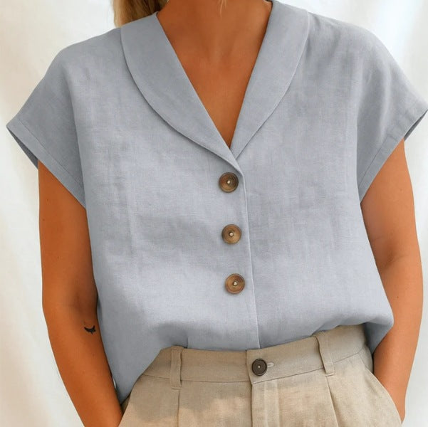 Button Front V Neck Blouse for Casual Elegant Style
