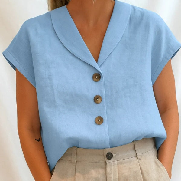 Button Front V Neck Blouse for Casual Elegant Style
